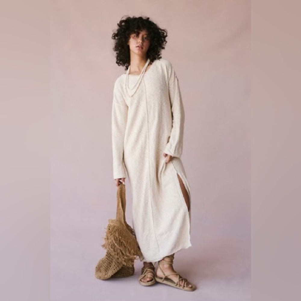 Cream Long Sleeve Knit Dress